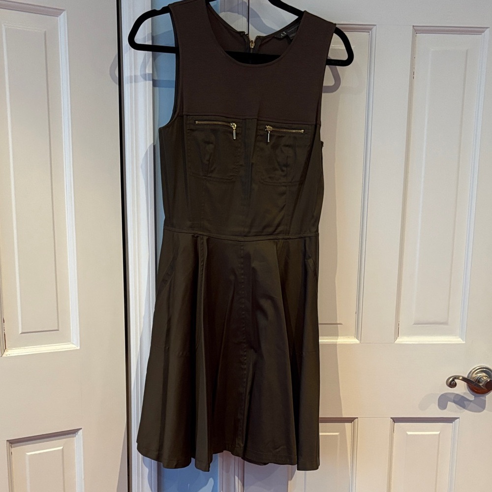 A/X Armani Exchange dark olive Sleeveless Fit-and-Flare Dress with Zip Pockets
